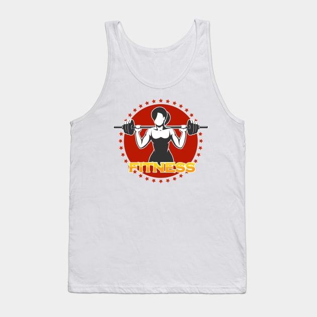 Woman holds Barbell Fitness Emblem Tank Top by devaleta